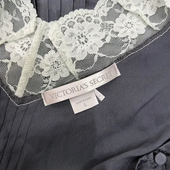 Victoria Secret Satin Pleated Baby Doll Romper Bodysuit‎ Lace Black Size L - Picture 6 of 7